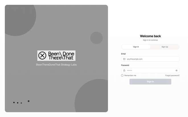 BeenThereDoneThat sign-in page
