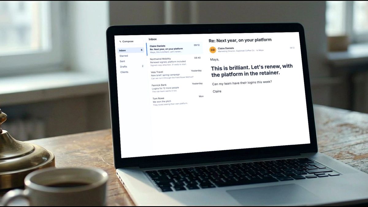 The client’s reply: let’s renew, with the platform in the retainer